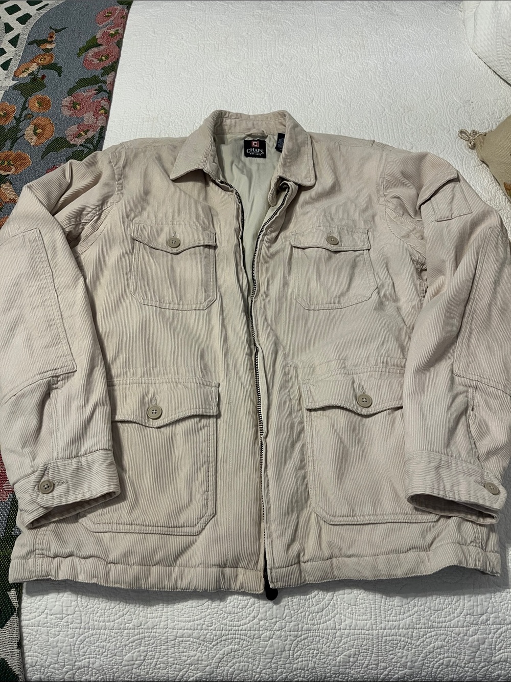 Chaps Men's Light Beige Field Jacket with Multiple Pockets